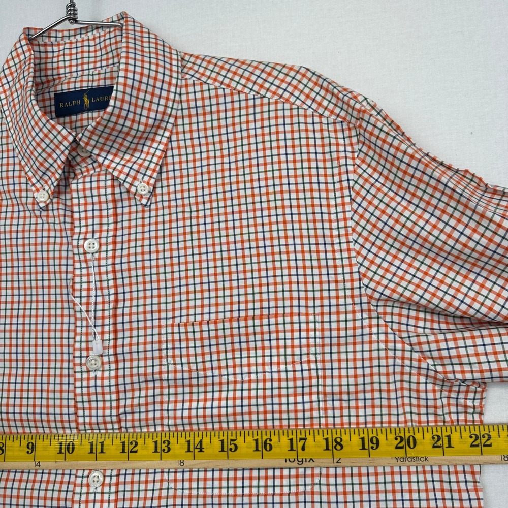 Ralph Lauren Plaid Button Down Shirt Men's M Orange Green Cotton - Picture 5 of 10